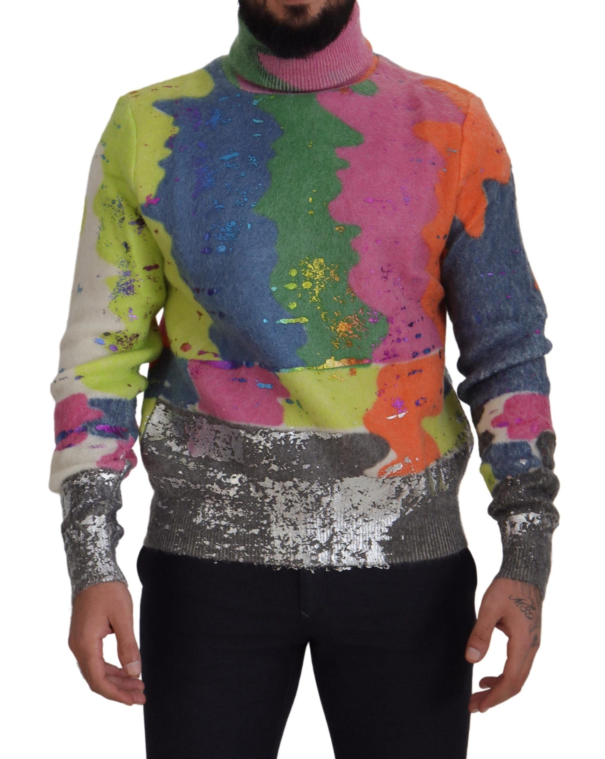 Dolce & Gabbana Multicolor Turtleneck TV Motive Sweater - ACCEXO