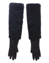 Black Beaver Fur Lambskin Leather Elbow Gloves