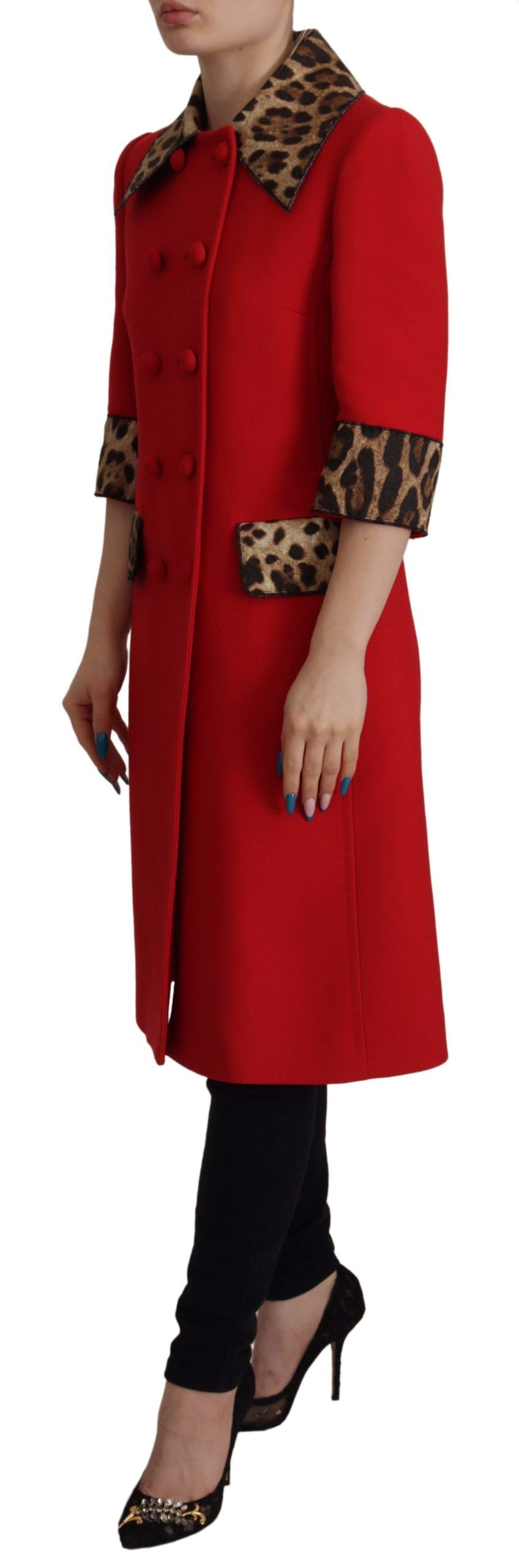 Dolce & Gabbana Elegant Red Leopard Trench Coat - ACCEXO