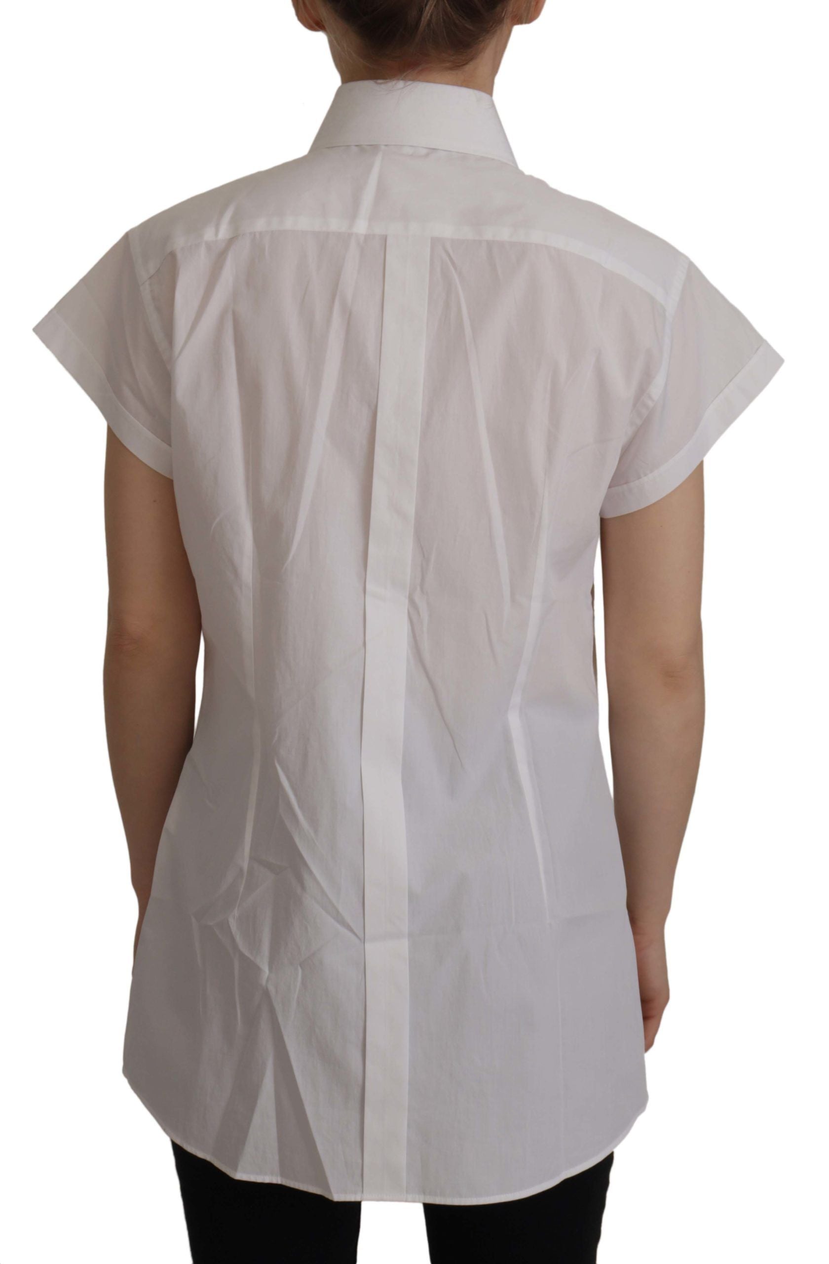 Dolce & Gabbana Elegant Sleeveless Tuxedo Blouse with Crystal Buttons - ACCEXO