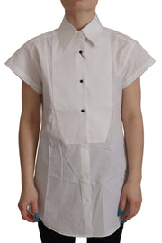 Dolce & Gabbana Elegant Sleeveless Tuxedo Blouse with Crystal Buttons - ACCEXO