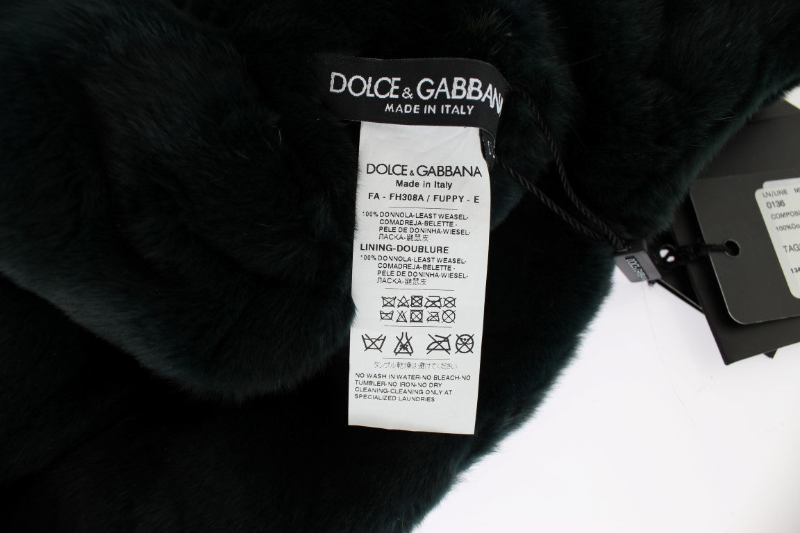 Dolce & Gabbana Exclusive Green Weasel Fur Hooded Scarf - ACCEXO