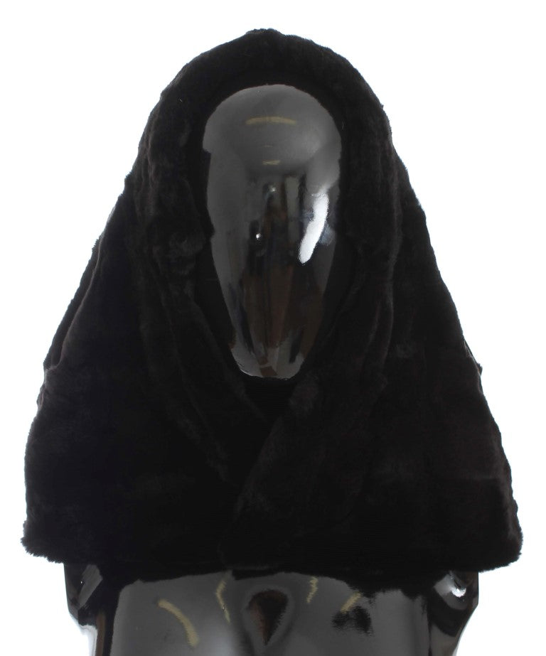 Dolce & Gabbana Chic Black Weasel Fur Hooded Scarf Wrap - ACCEXO