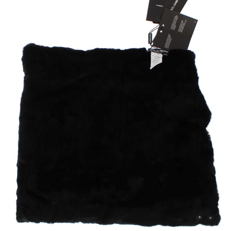 Dolce & Gabbana Chic Black Weasel Fur Hooded Scarf Wrap - ACCEXO