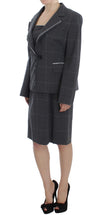 Elegant Gray Checkered Sheath Suit Set