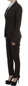 Chic Brown Cotton-Elastane Suit Set
