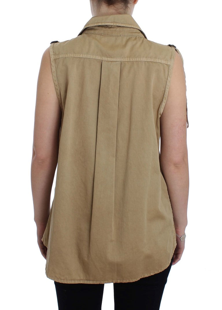 PLEIN SUD Beige Sleeveless Cotton Blouse