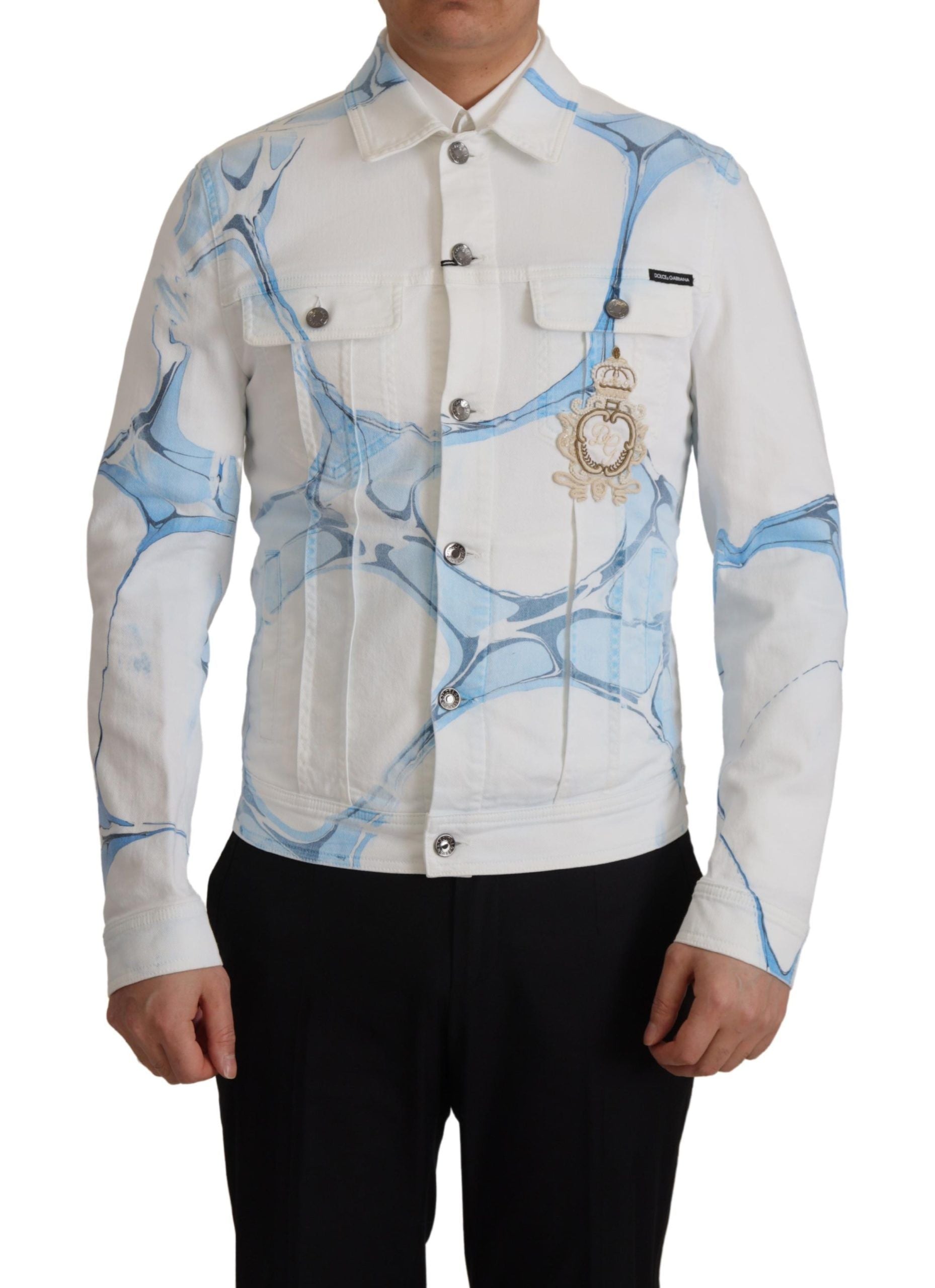 Dolce & Gabbana Multicolor Logo Embroidered Denim Jacket - ACCEXO