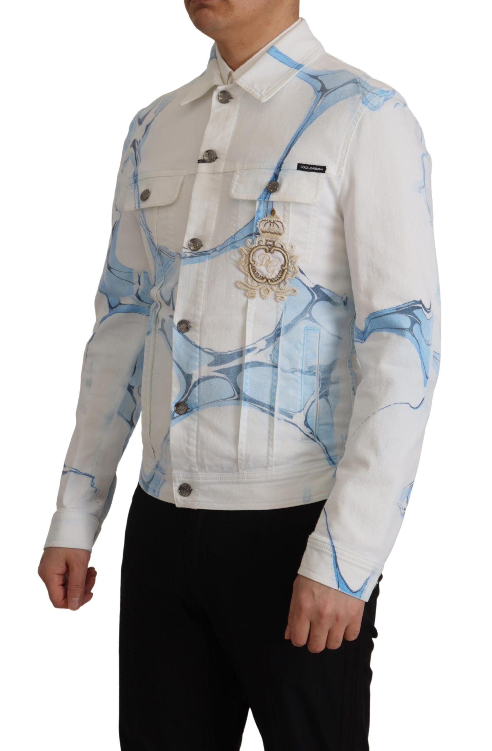 Dolce & Gabbana Multicolor Logo Embroidered Denim Jacket - ACCEXO