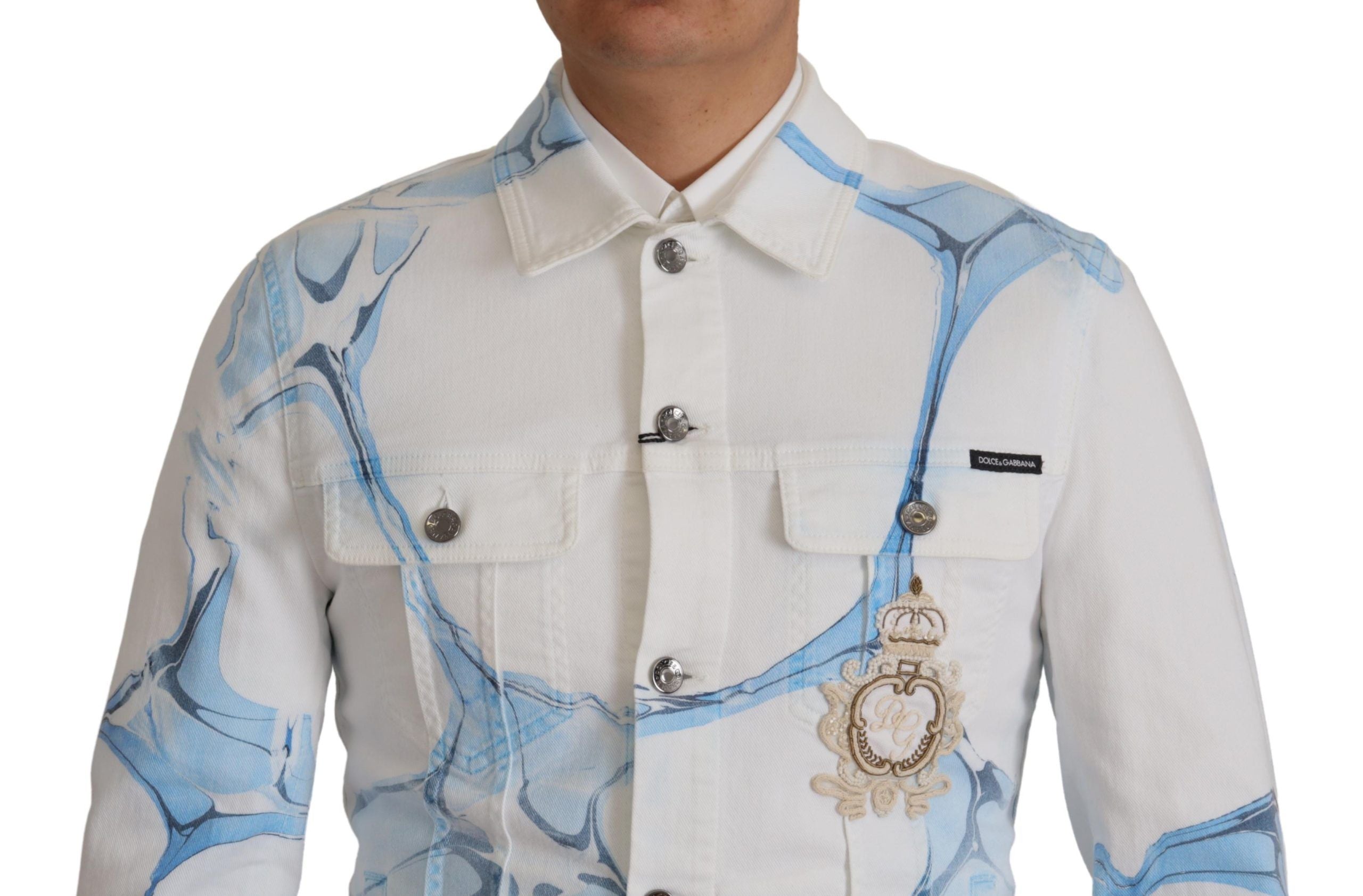 Dolce & Gabbana Multicolor Logo Embroidered Denim Jacket - ACCEXO