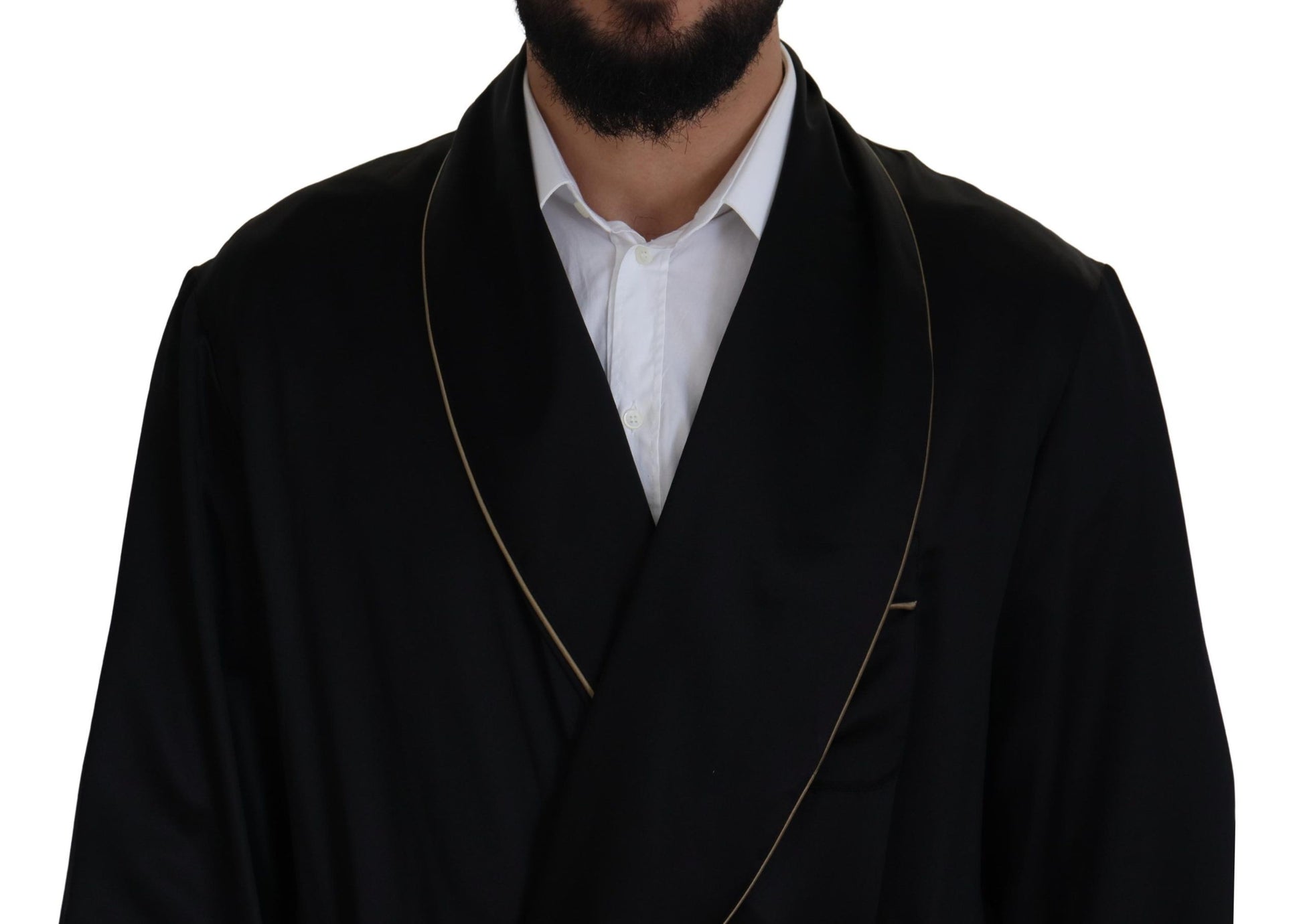 Dolce & Gabbana Elegant Black Silk Long Robe Coat - ACCEXO