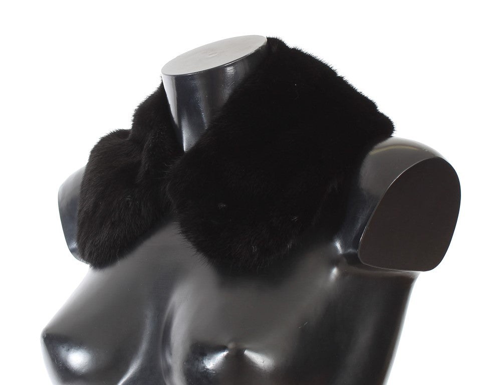 Dolce & Gabbana Elegant Black Mink Fur Shoulder Wrap Scarf - ACCEXO