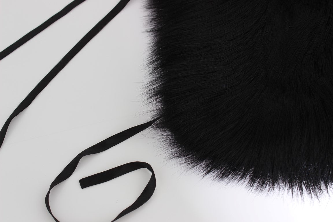 Dolce & Gabbana Elegant Black Fox Fur Silk Shoulder Wrap - ACCEXO