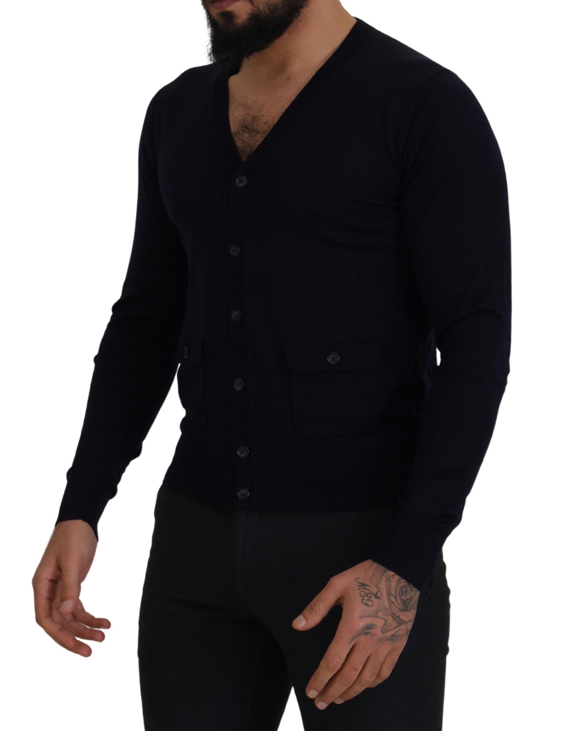 Dolce & Gabbana Elegant Virgin Wool Cardigan Sweater in Blue - ACCEXO