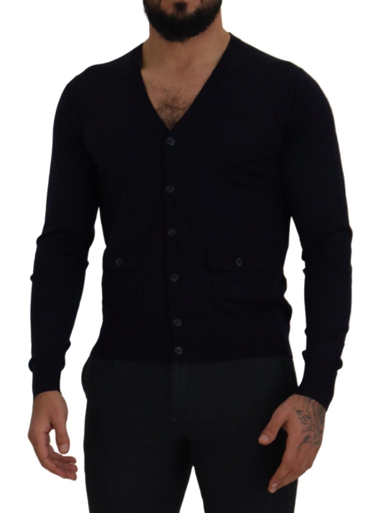 Dolce & Gabbana Elegant Virgin Wool Cardigan Sweater in Blue - ACCEXO