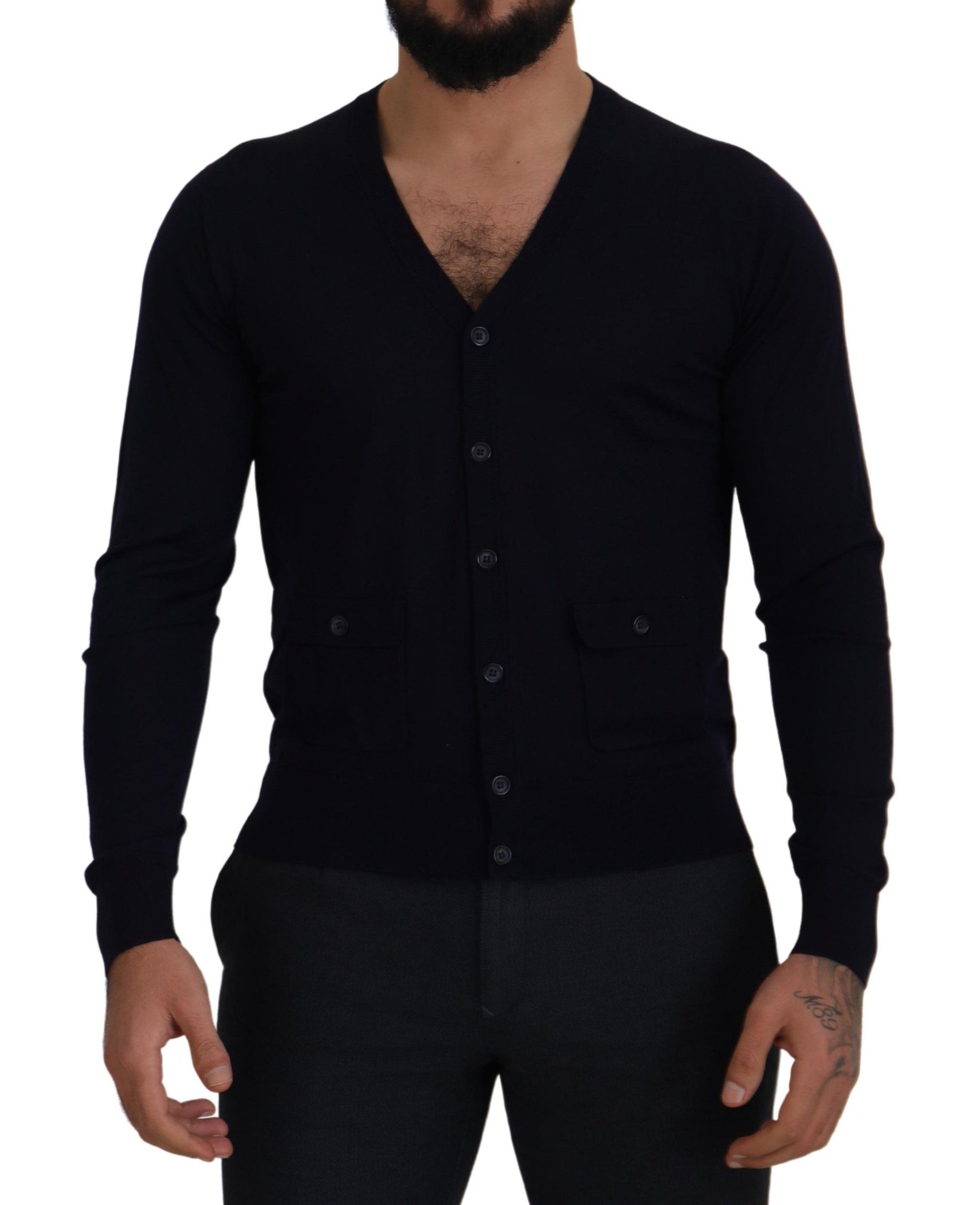 Dolce & Gabbana Elegant Virgin Wool Cardigan Sweater in Blue - ACCEXO