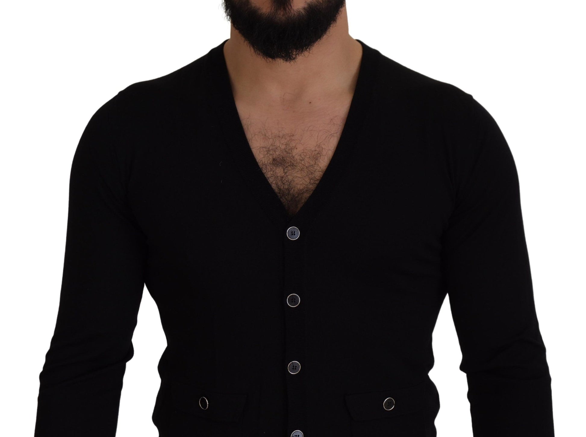 Dolce & Gabbana Elegant Wool Buttoned Black Cardigan - ACCEXO