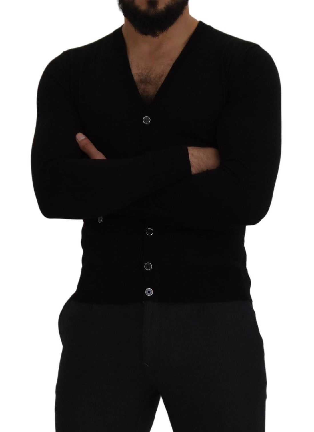 Dolce & Gabbana Elegant Wool Buttoned Black Cardigan - ACCEXO