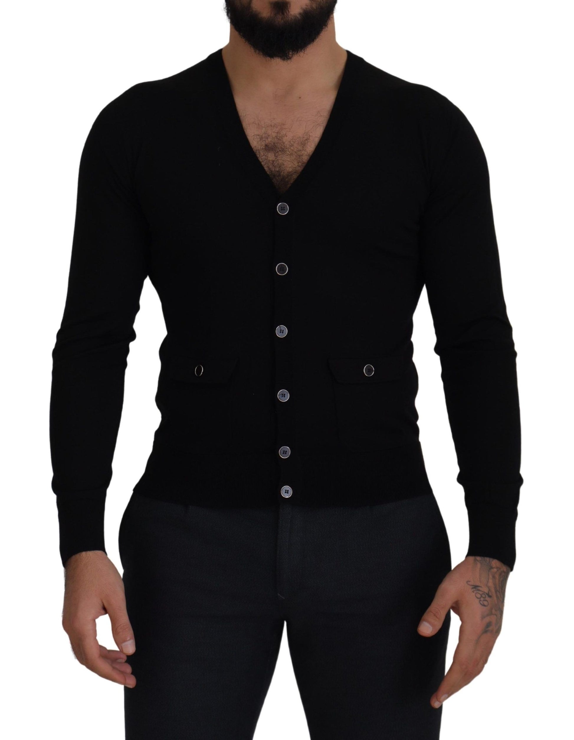 Dolce & Gabbana Elegant Wool Buttoned Black Cardigan - ACCEXO