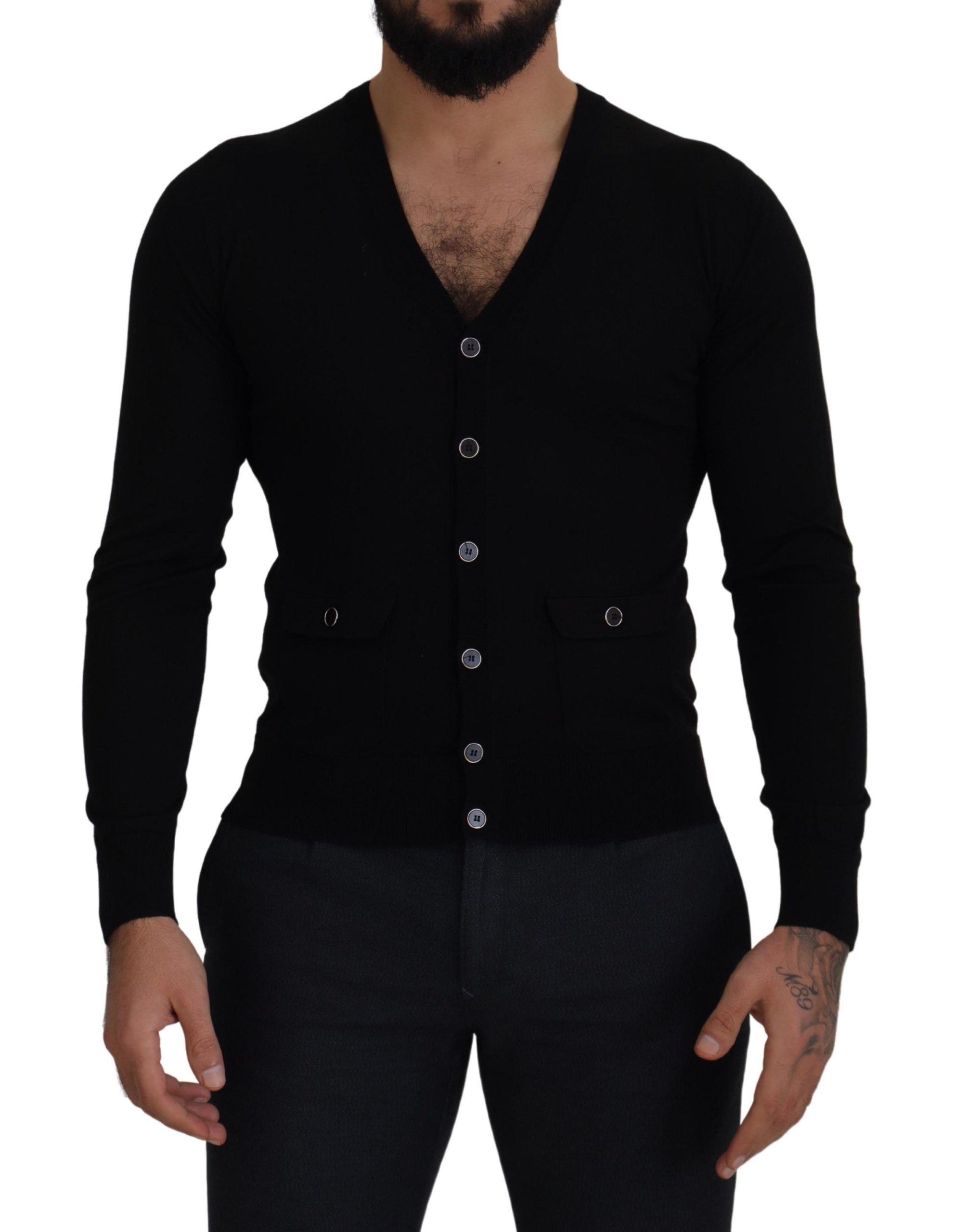 Dolce & Gabbana Elegant Wool Buttoned Black Cardigan - ACCEXO