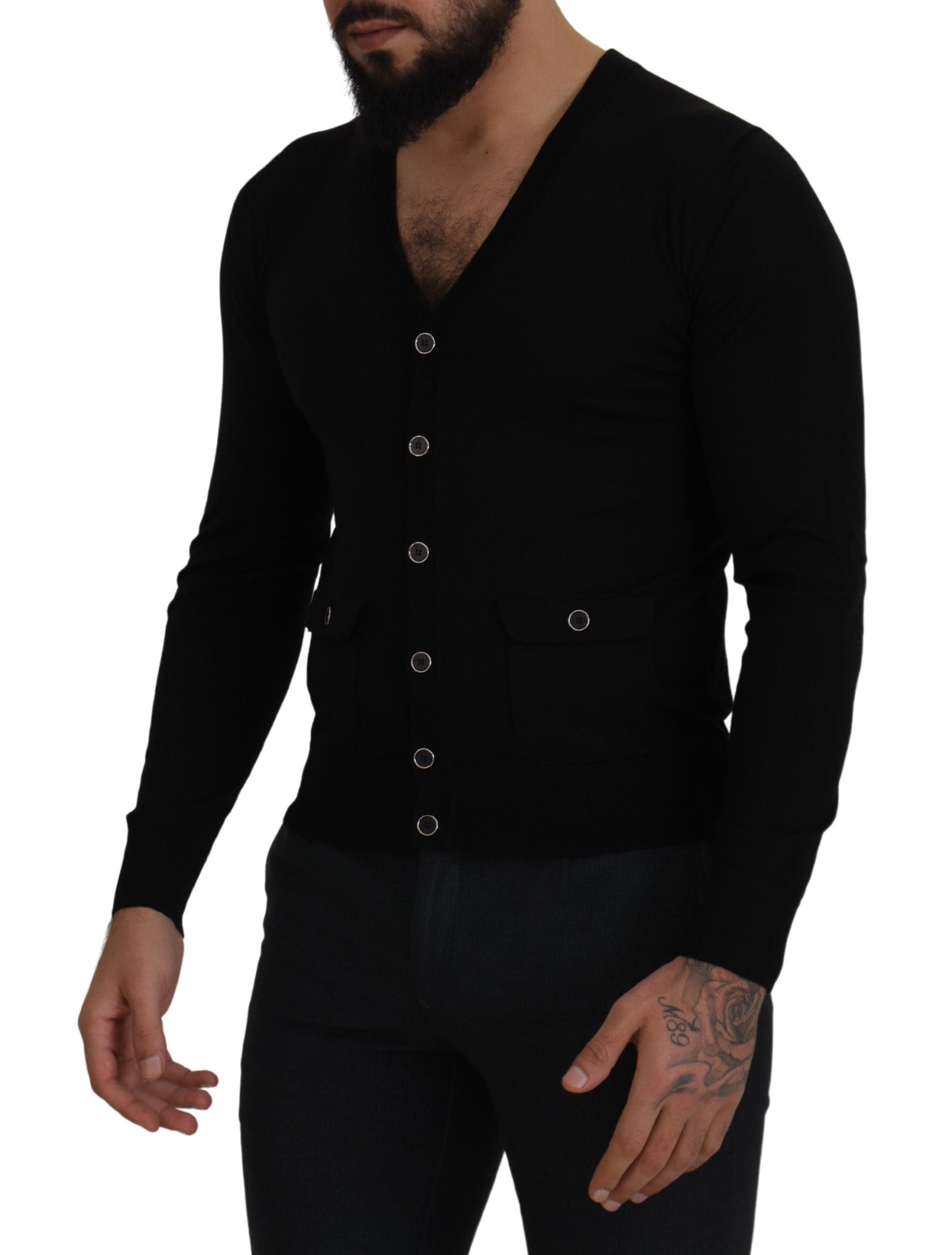 Dolce & Gabbana Elegant Wool Buttoned Black Cardigan - ACCEXO