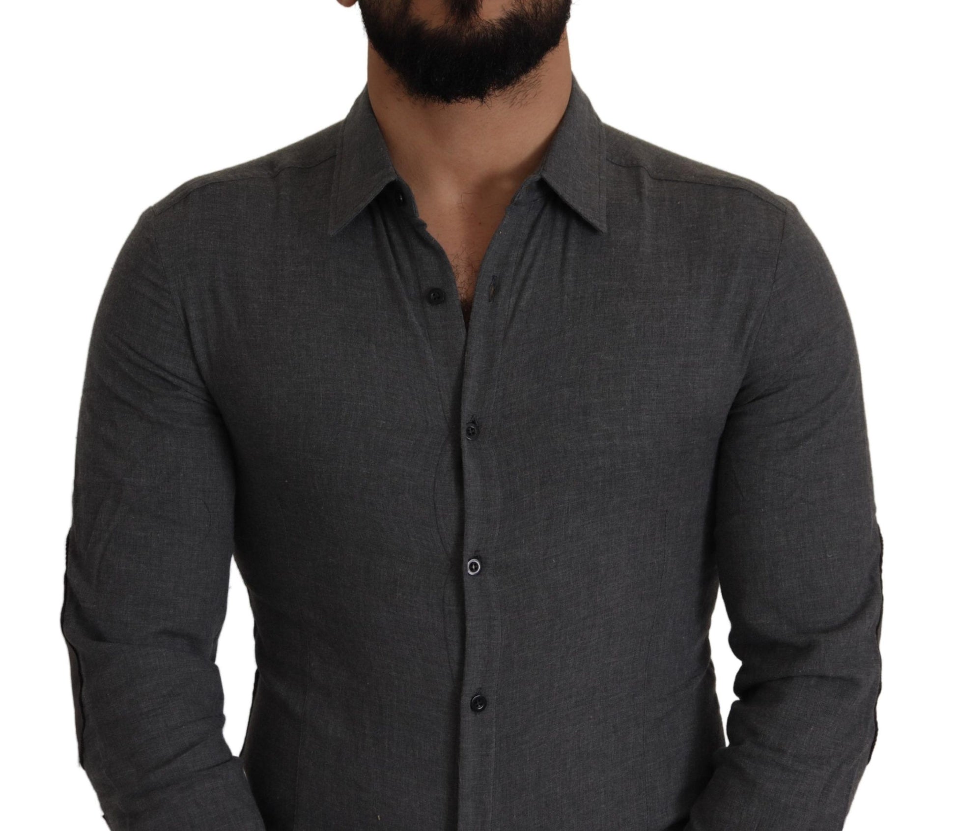 Costume National Sleek Gray Cotton Casual Button Front Shirt - ACCEXO