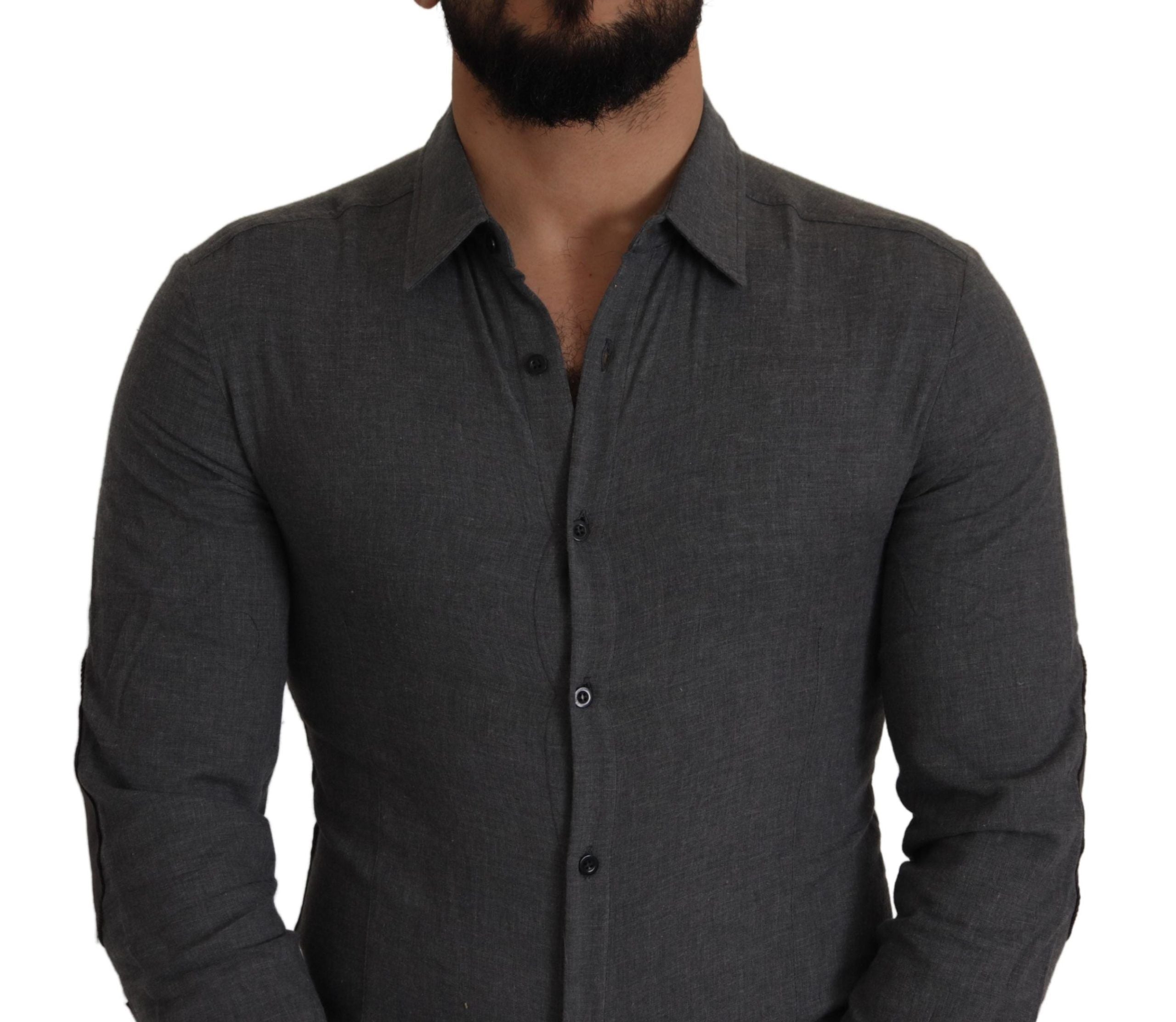 Costume National Sleek Gray Cotton Casual Button Front Shirt - ACCEXO