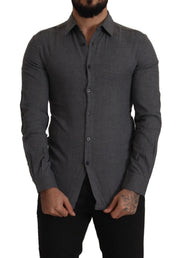 Costume National Sleek Gray Cotton Casual Button Front Shirt - ACCEXO