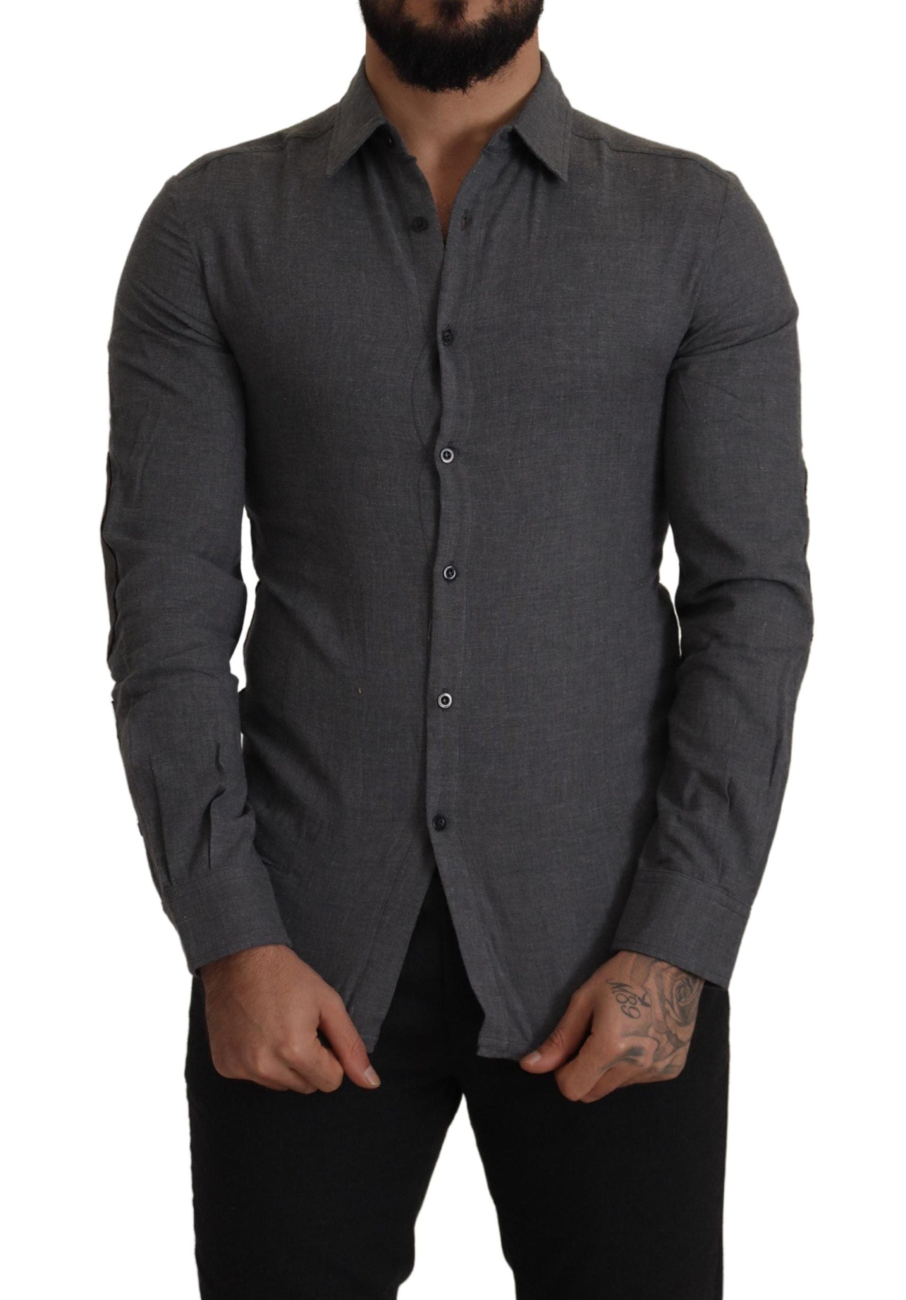 Costume National Sleek Gray Cotton Casual Button Front Shirt - ACCEXO