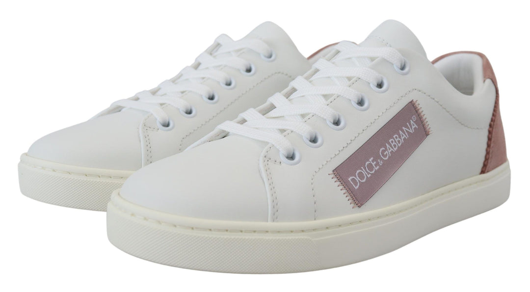 Dolce & Gabbana Chic White Pink Leather Low-Top Sneakers