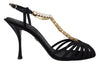 Dolce & Gabbana Elegant Silk Blend Crystal T-Strap Heels