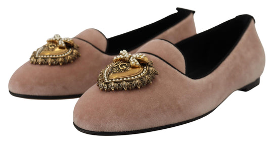 Dolce & Gabbana Elegant Pink Velvet Devotion Loafers