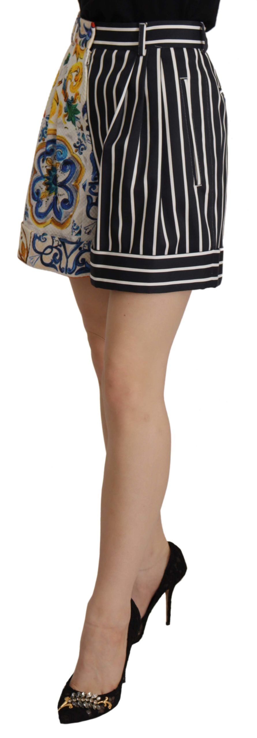 Dolce & Gabbana Majolica High Waist Designer Bermuda Shorts - ACCEXO