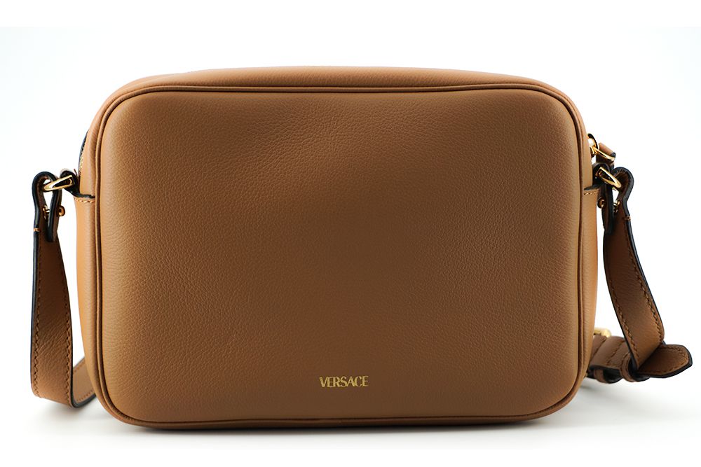 Versace Elegant Brown Leather Camera Case Shoulder Bag - ACCEXO