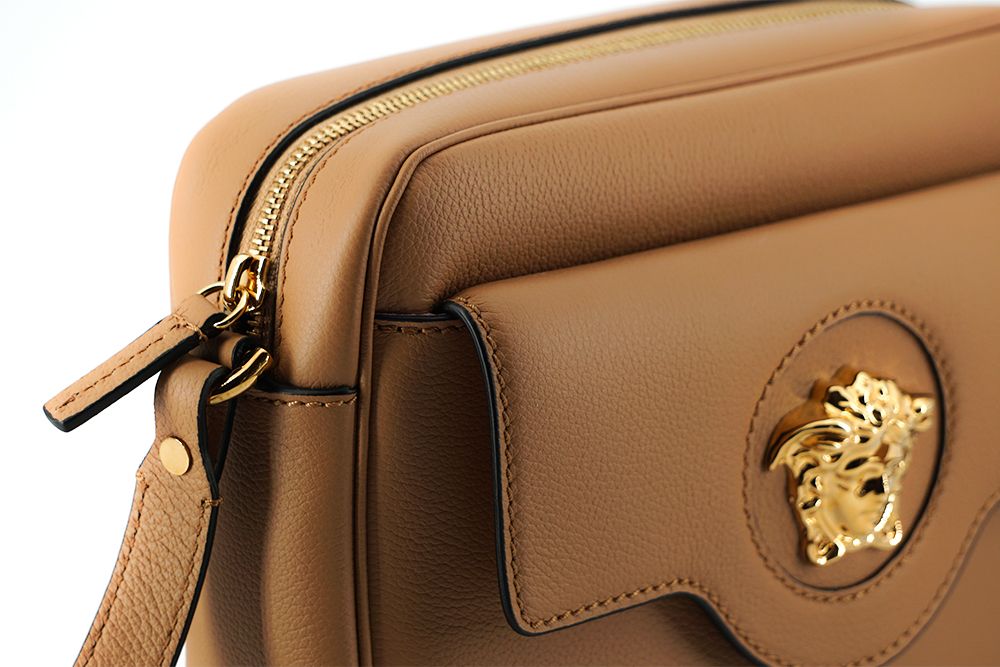 Versace Elegant Brown Leather Camera Case Shoulder Bag - ACCEXO