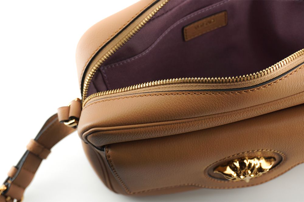 Versace Elegant Brown Leather Camera Case Shoulder Bag - ACCEXO