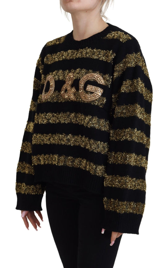 Dolce & Gabbana Elegant Black and Gold Crystal Sweater