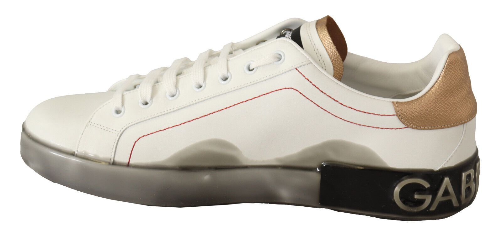 Dolce & Gabbana Elegant White & Gold Leather Sneakers - ACCEXO