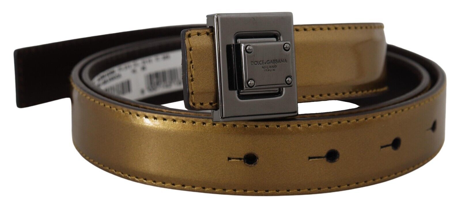 Dolce & Gabbana Gold Square Buckle Leather Belt - ACCEXO