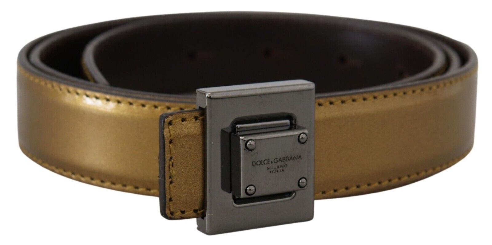 Dolce & Gabbana Gold Square Buckle Leather Belt - ACCEXO