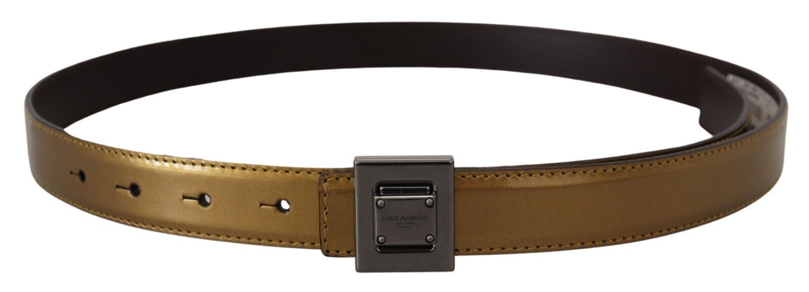 Dolce & Gabbana Gold Square Buckle Leather Belt - ACCEXO