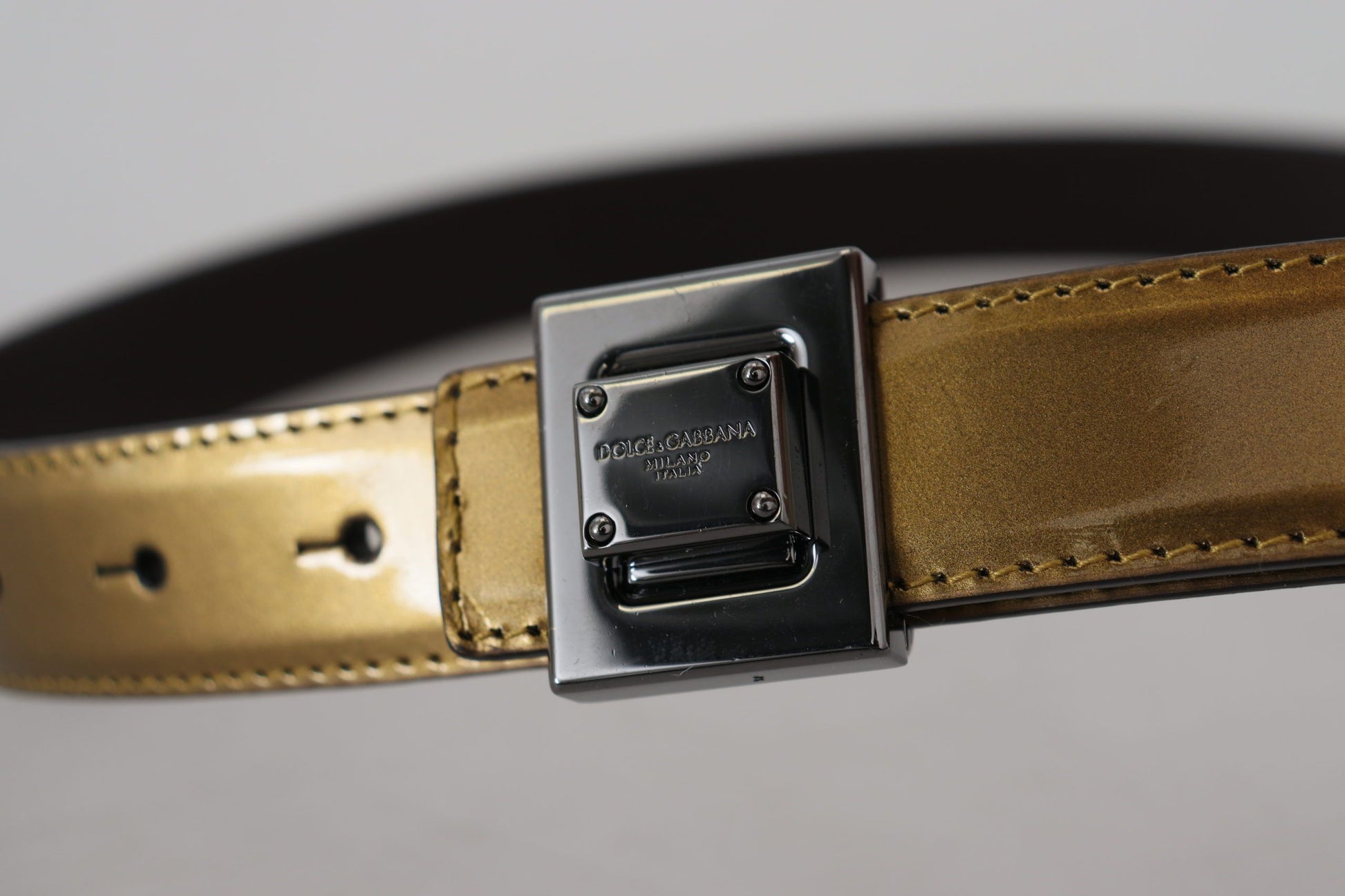 Dolce & Gabbana Gold Square Buckle Leather Belt - ACCEXO