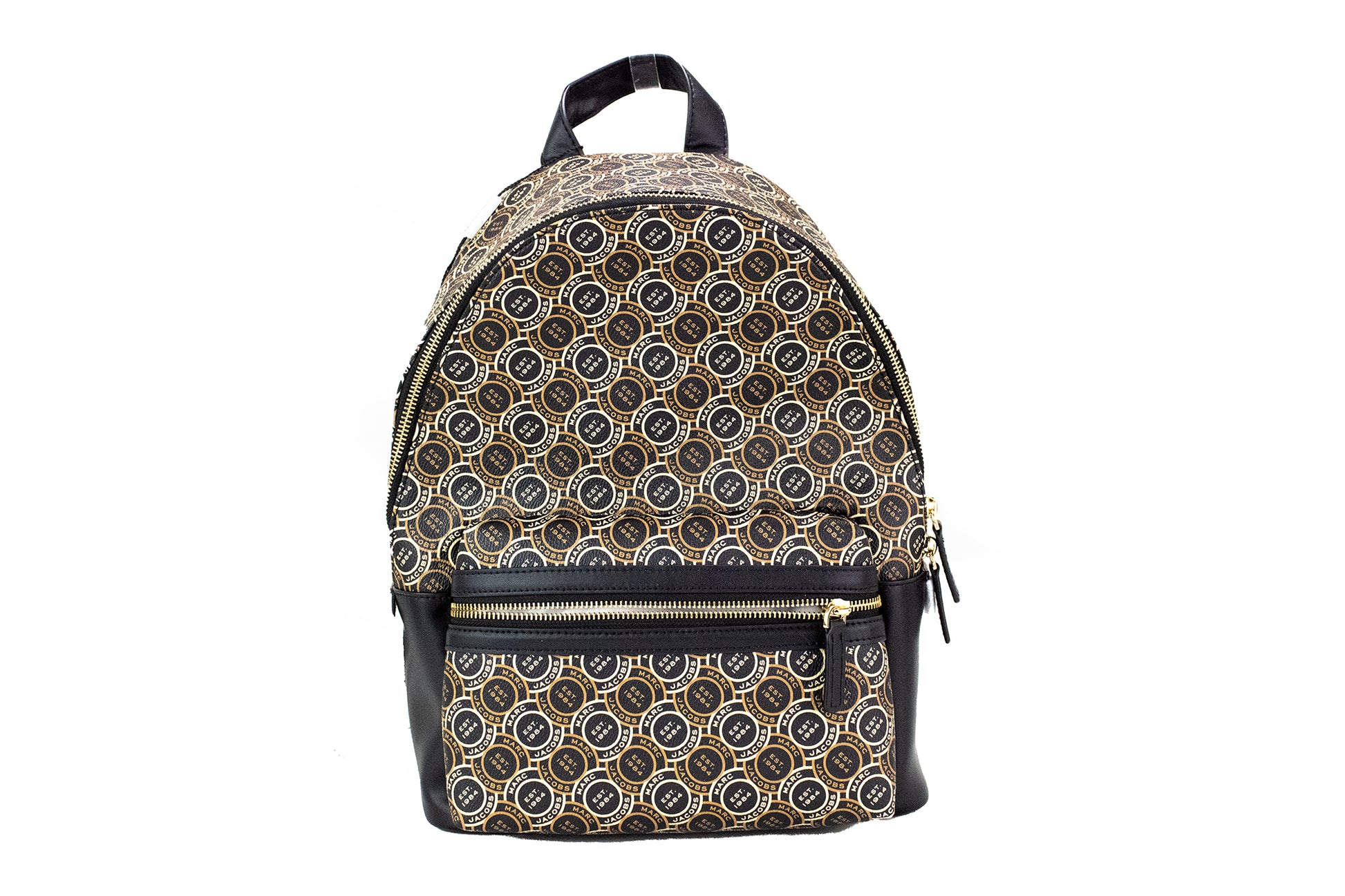 Marc Jacobs Signet Medium Black Logo Printed Leather Shoulder Backpack Bookbag - ACCEXO