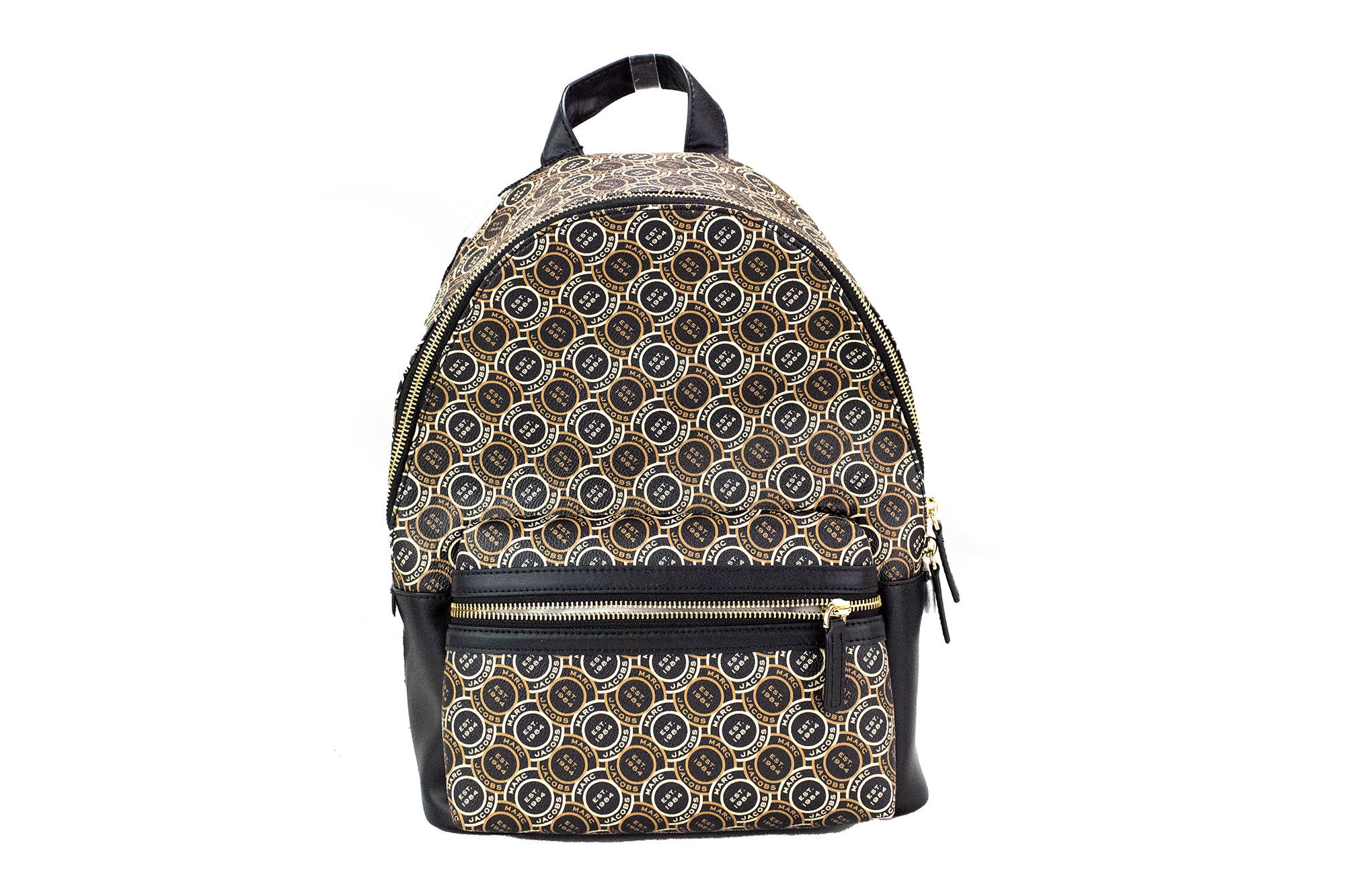 Marc Jacobs Signet Medium Black Logo Printed Leather Shoulder Backpack Bookbag - ACCEXO