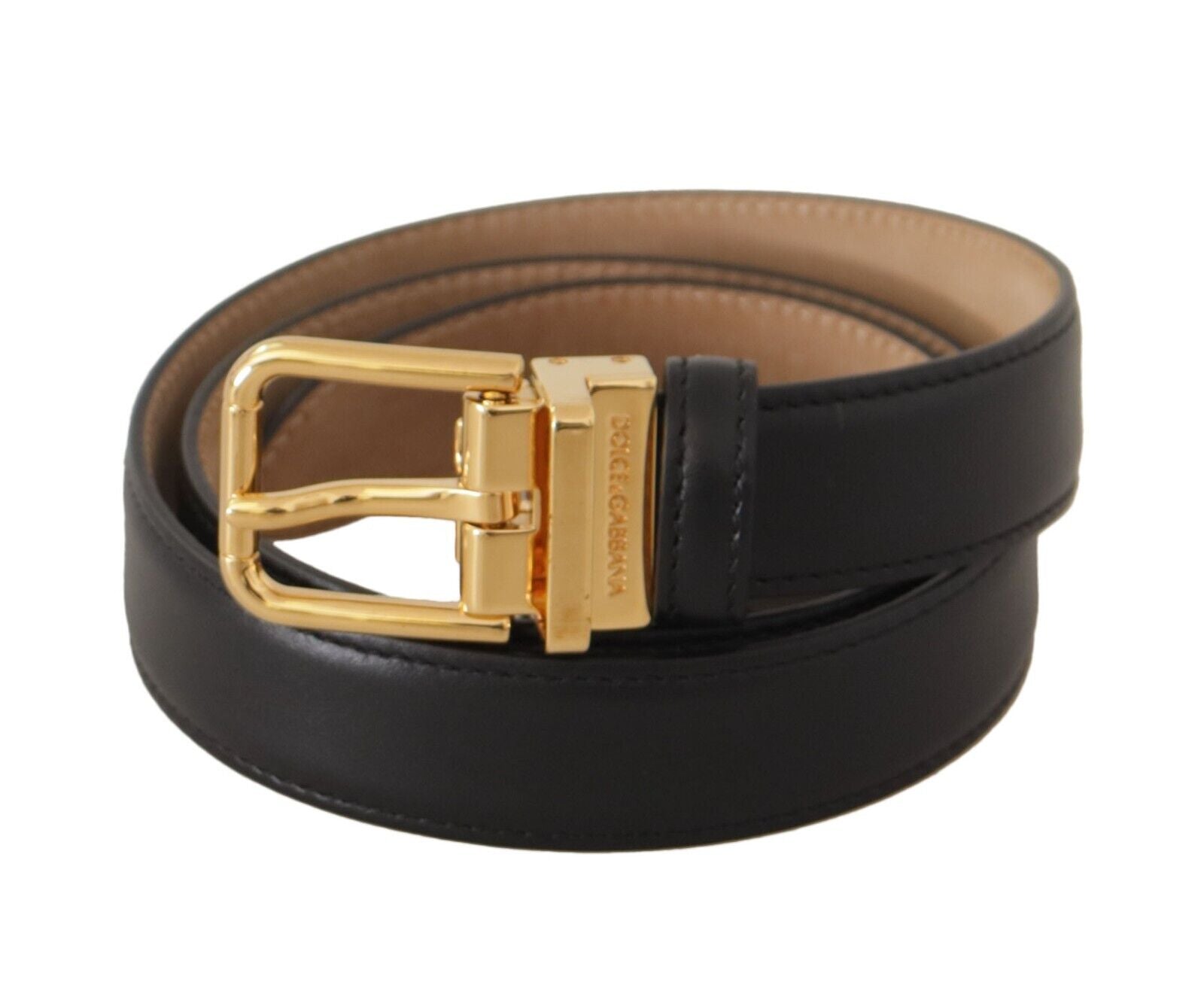 Dolce & Gabbana Elegant Black Leather Belt with Engraved Metal Buckle - ACCEXO