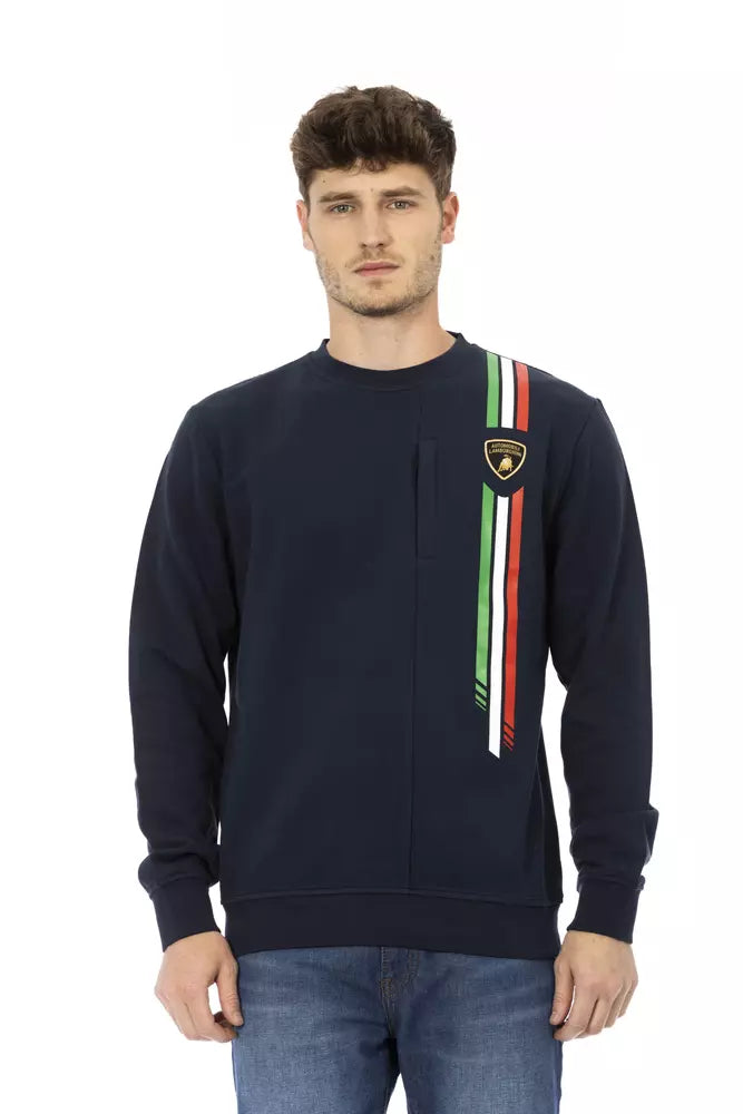 Automobili Lamborghini Blue Cotton Men Sweater with Vertical Stripes & Labo Logo