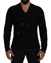 Dolce & Gabbana Elegant Black Wool-Blend V-Neck Sweater - ACCEXO