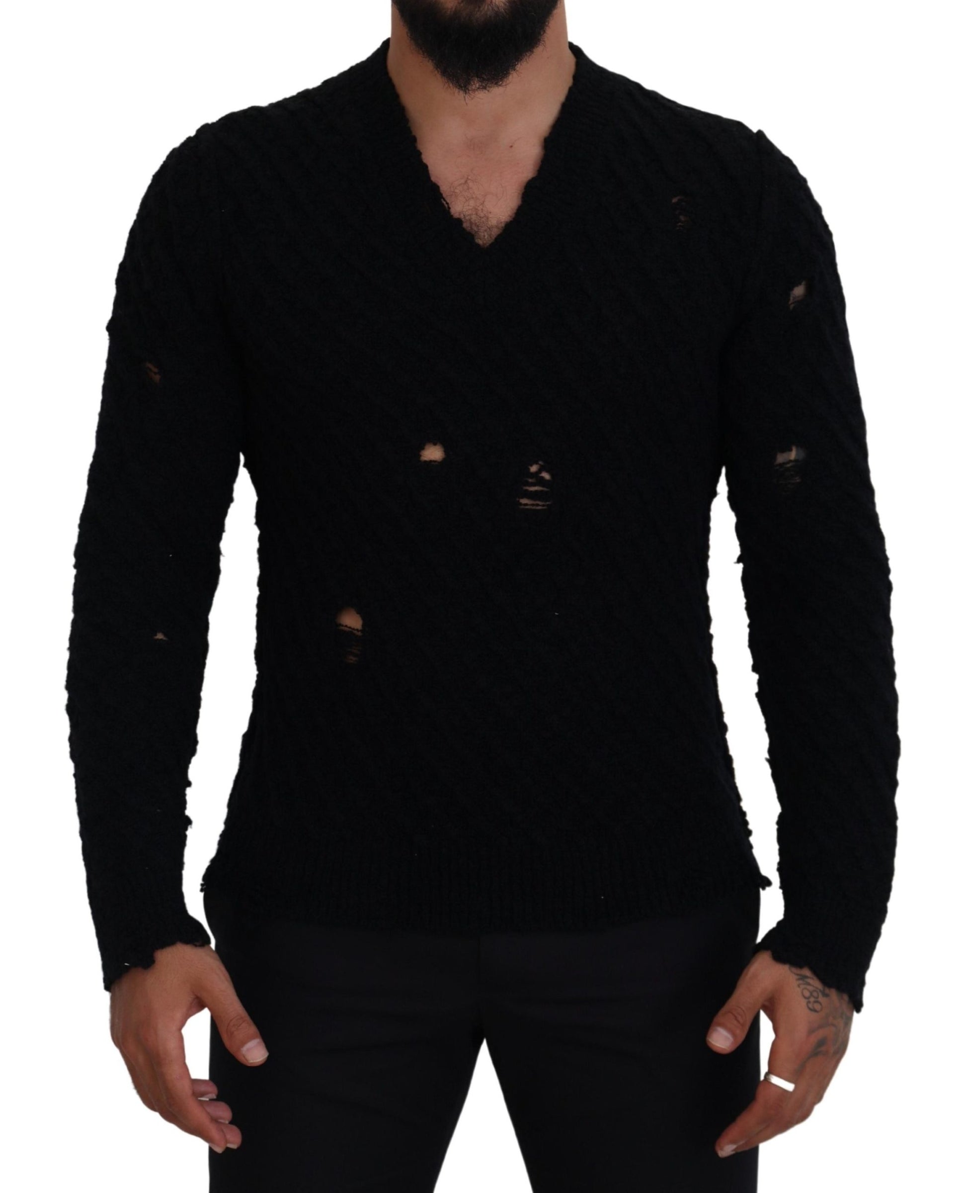 Dolce & Gabbana Elegant Black Wool-Blend V-Neck Sweater - ACCEXO