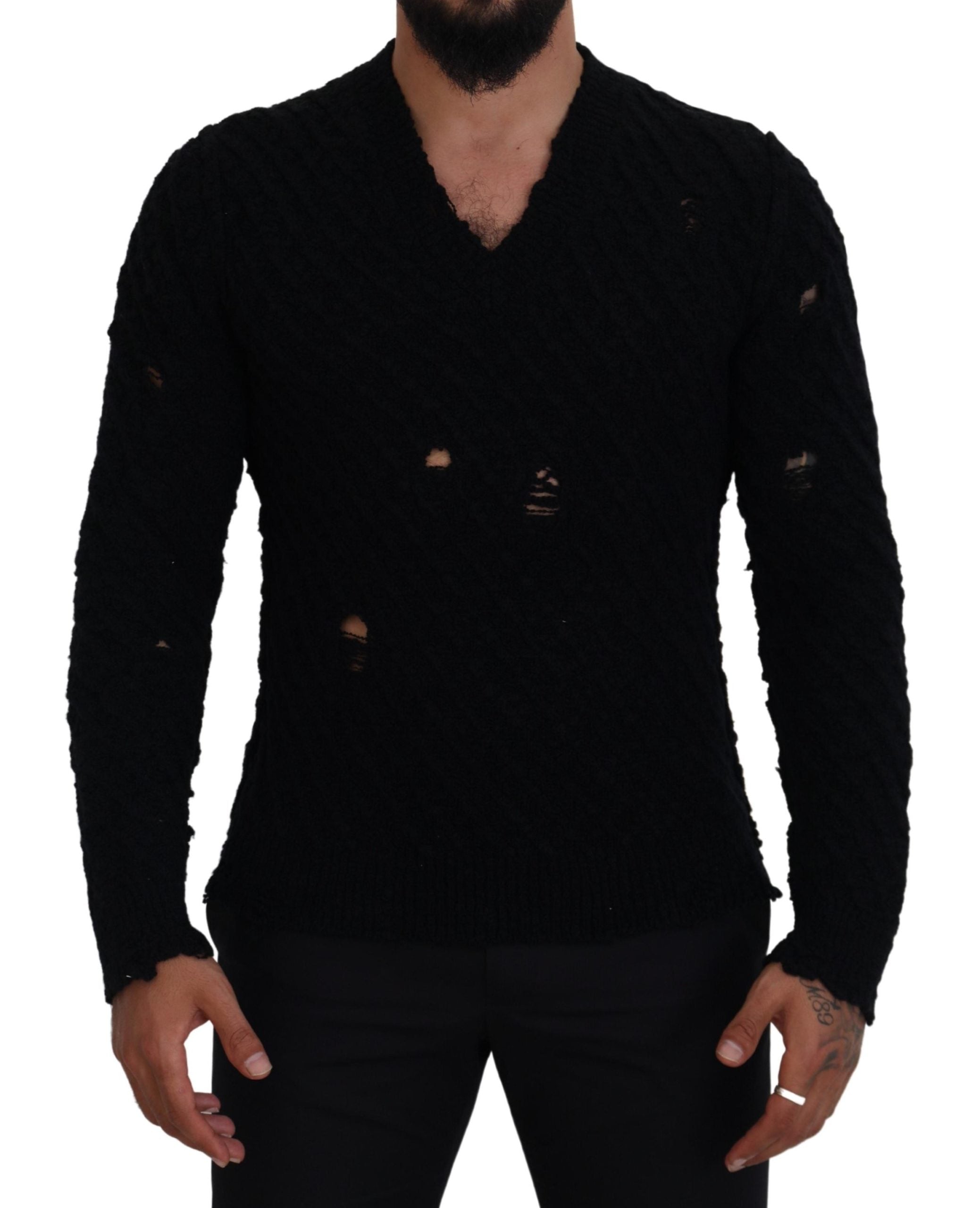 Dolce & Gabbana Elegant Black Wool-Blend V-Neck Sweater - ACCEXO