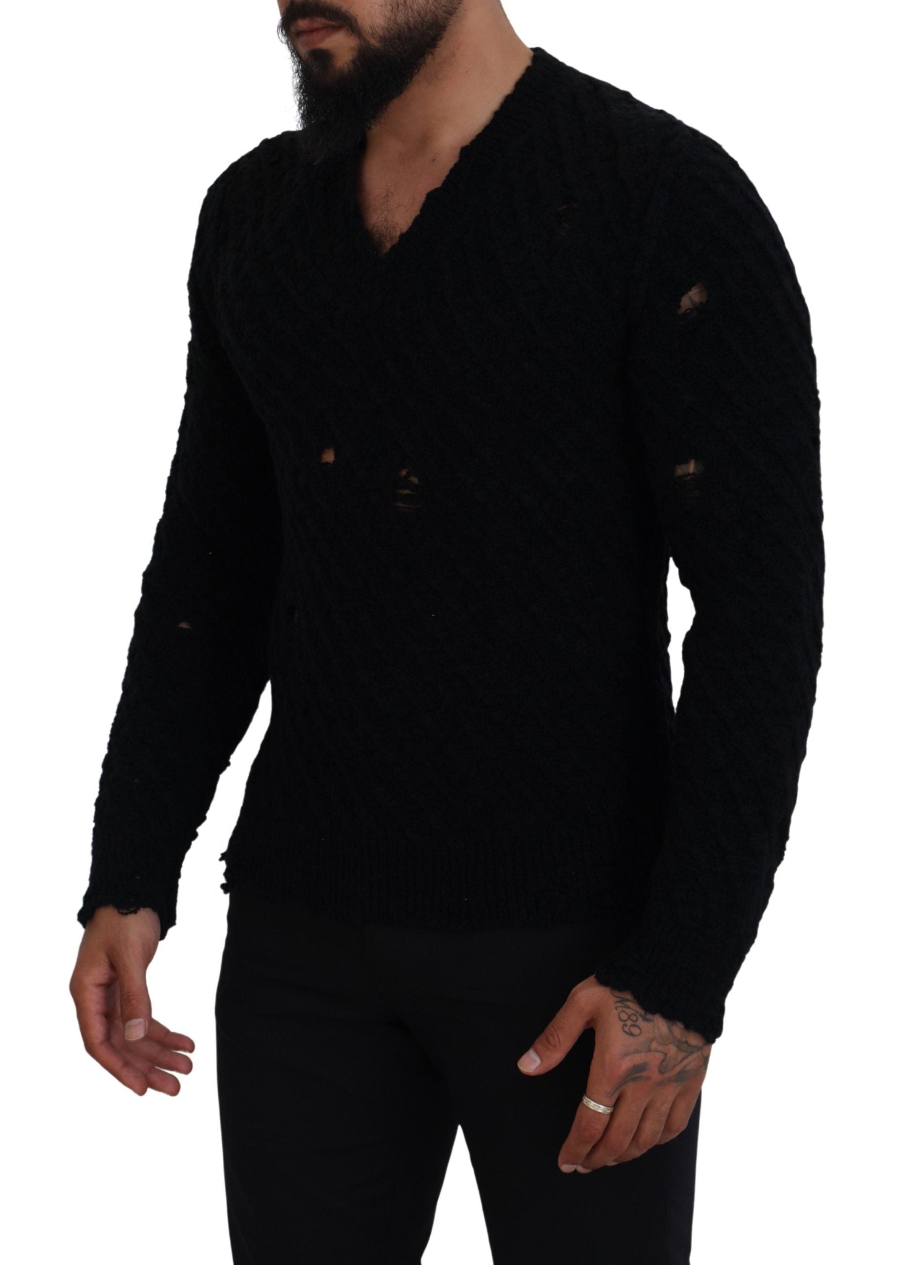 Dolce & Gabbana Elegant Black Wool-Blend V-Neck Sweater - ACCEXO